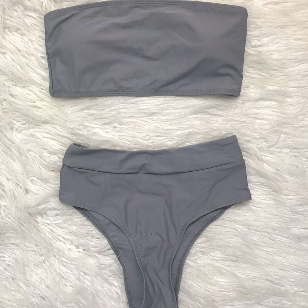 High Waisted Strapless Bandeau Bikini Set